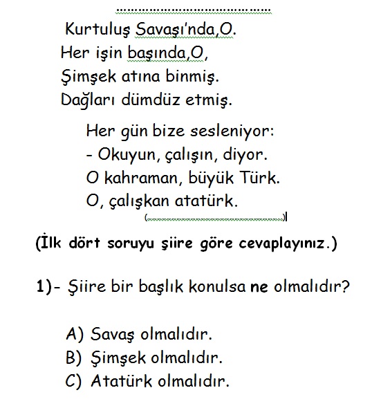 1.Sınıf Türkçe Test-4 - EĞİTİMEVİ.NET